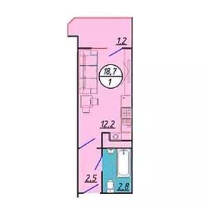 Квартира-студия 18.7 м² в ЖК «Абрикос»