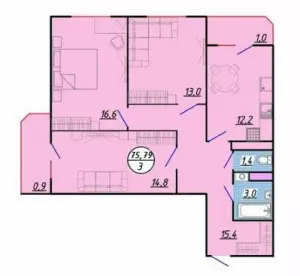 3-х комнатная квартира 75.79 м² в ЖК «Абрикос»