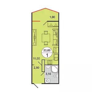 Квартира-студия 20.6 ЖК «Абрикос»