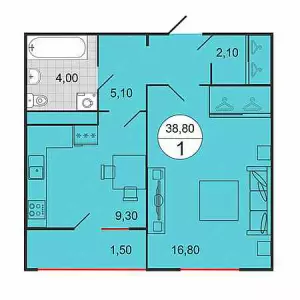 1-комнатная квартира 38.8 ЖК «Абрикос»