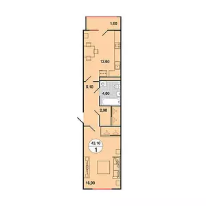 1-комнатная квартира 43.1 ЖК «Абрикос»