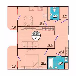 2-х комнатная квартира 55.35 ЖК «Абрикос»