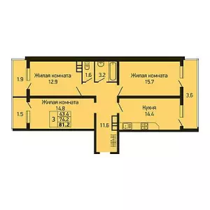 3-х комнатная квартира 81.2 ЖК «Абрикосово»