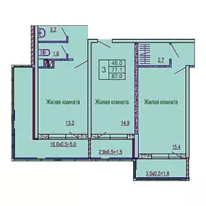 3-х комнатная квартира 87 ЖК «Абрикосово»