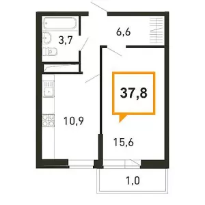 1-комнатная квартира 37.8 ЖК «Абрикосово»