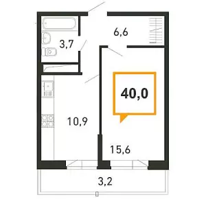 1-комнатная квартира 40 ЖК «Абрикосово»