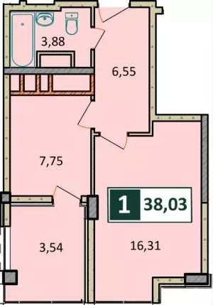 1-комнатная квартира 38.03 м² в ЖК «Агой парк»