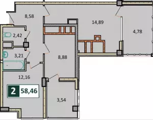 2-х комнатная квартира 58.46 м² в ЖК «Агой парк»