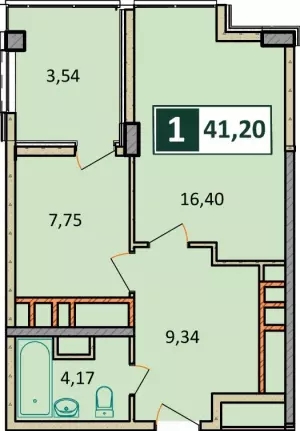 1-комнатная квартира 41.2 м² в ЖК «Агой парк»