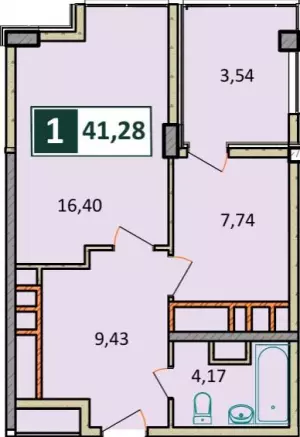 1-комнатная квартира 41.28 м² в ЖК «Агой парк»