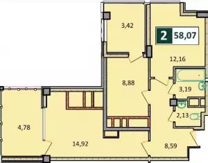 2-х комнатная квартира 58.07 м² в ЖК «Агой парк»