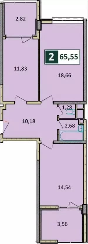 2-х комнатная квартира 65.55 м² в ЖК «Агой парк»