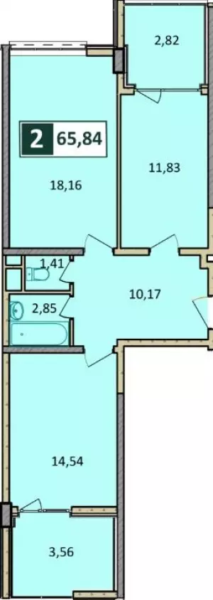 2-х комнатная квартира 65.84 м² в ЖК «Агой парк»