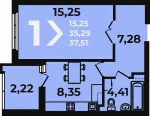 1-комнатная квартира 37.5 ЖК «Аксиома»