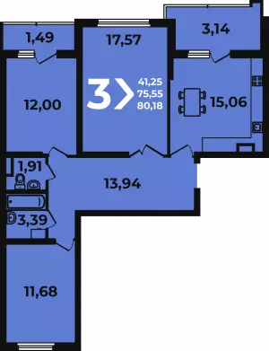 3-х комнатная квартира 80.2 м² в ЖК «Аксиома»