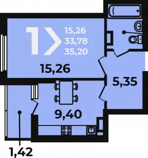 1-комнатная квартира 35.2 м² в ЖК «Аксиома»