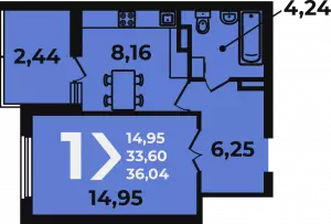 1-комнатная квартира 36 м² в ЖК «Аксиома»