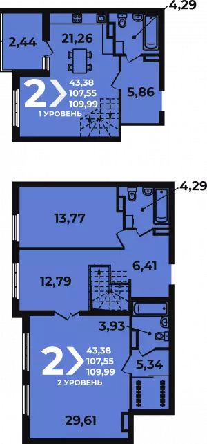 2-х комнатная квартира 110 м² в ЖК «Аксиома»