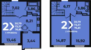 2-х комнатная квартира 76.8 м² в ЖК «Аксиома»