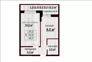 1-комнатная квартира 35.7 м² в ЖК «Акварели 2»