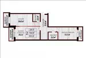 2-х комнатная квартира 63 ЖК «Акварели 2»