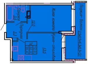 1-комнатная квартира 35 ЖК «Акварели 3»