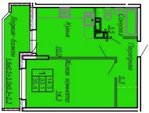 1-комнатная квартира 35 ЖК «Акварели 3»