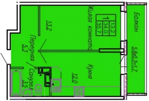 1-комнатная квартира 36 ЖК «Акварели 3»