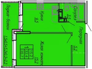 1-комнатная квартира 36 ЖК «Акварели 3»