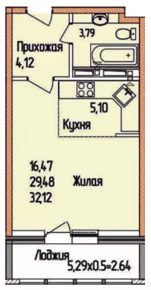 Квартира-студия 32.12 ЖК «Арена Парк»