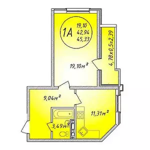 1-комнатная квартира 45.33 м² в ЖК «Арена Парк»