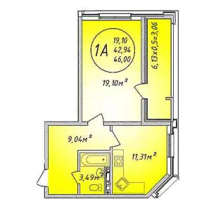 1-комнатная квартира 46 м² в ЖК «Арена Парк»