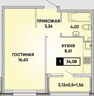 1-комнатная квартира 34 ЖК «Архитектор»