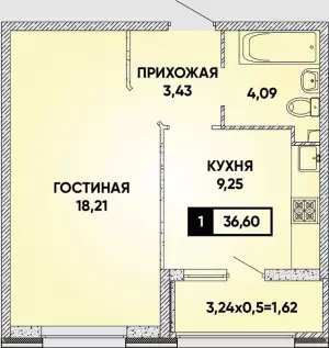 1-комнатная квартира 36.6 м² в ЖК «Архитектор»