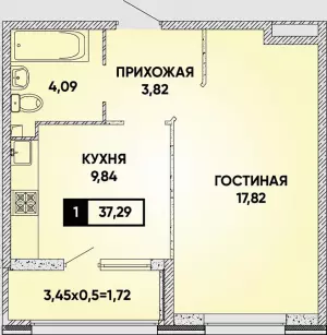 1-комнатная квартира 37.3 м² в ЖК «Архитектор»