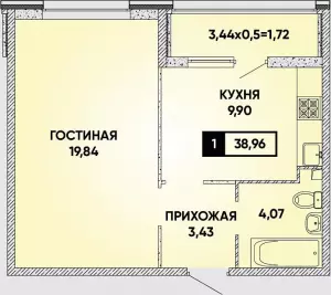 1-комнатная квартира 38.9 ЖК «Архитектор»