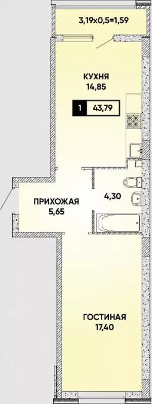 1-комнатная квартира 43.8 ЖК «Архитектор»