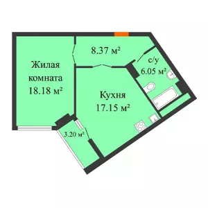 1-комнатная квартира 51.35 ЖК «AVrorA»