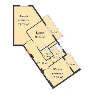 2-х комнатная квартира 85.95 м² в ЖК «AVrorA»