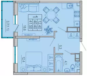 1-комнатная квартира 45.1 м² в ЖК «Айвазовский»