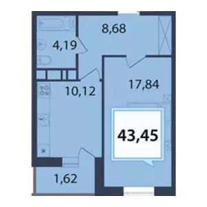 1-комнатная квартира 43.45 ЖК «Белые росы»