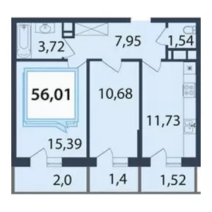 2-х комнатная квартира 56.01 м² в ЖК «Белые росы»