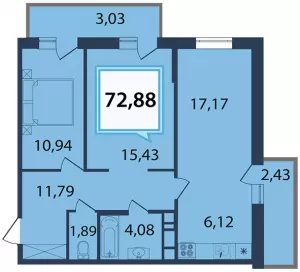 3-х комнатная квартира 72.88 ЖК «Белые росы»