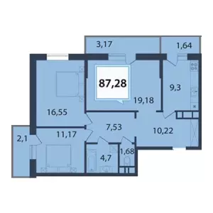 3-х комнатная квартира 87.28 м² в ЖК «Белые росы»