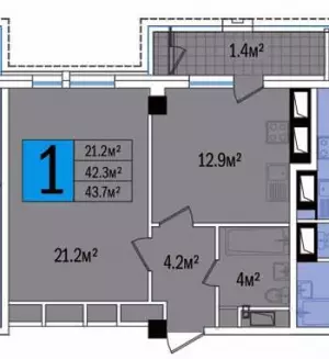 1-комнатная квартира 43.7 ЖК «Центральный»