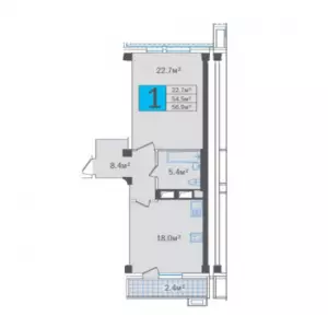 1-комнатная квартира 56.9 ЖК «Центральный»