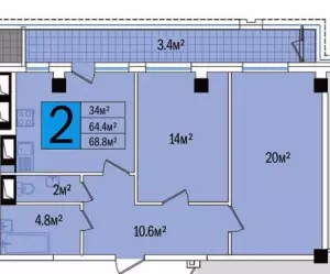 2-х комнатная квартира 68.8 ЖК «Центральный»