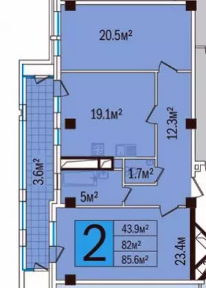 2-х комнатная квартира 85.6 м² в ЖК «Центральный»