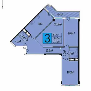 3-х комнатная квартира 113.9 м² в ЖК «Центральный»