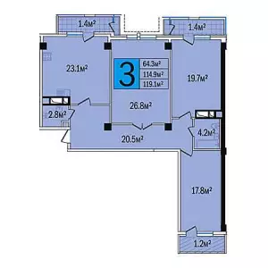 3-х комнатная квартира 119.1 м² в ЖК «Центральный»